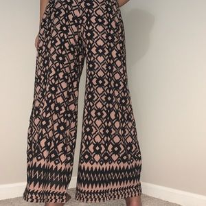 Peach and black tribal print wide leg pants